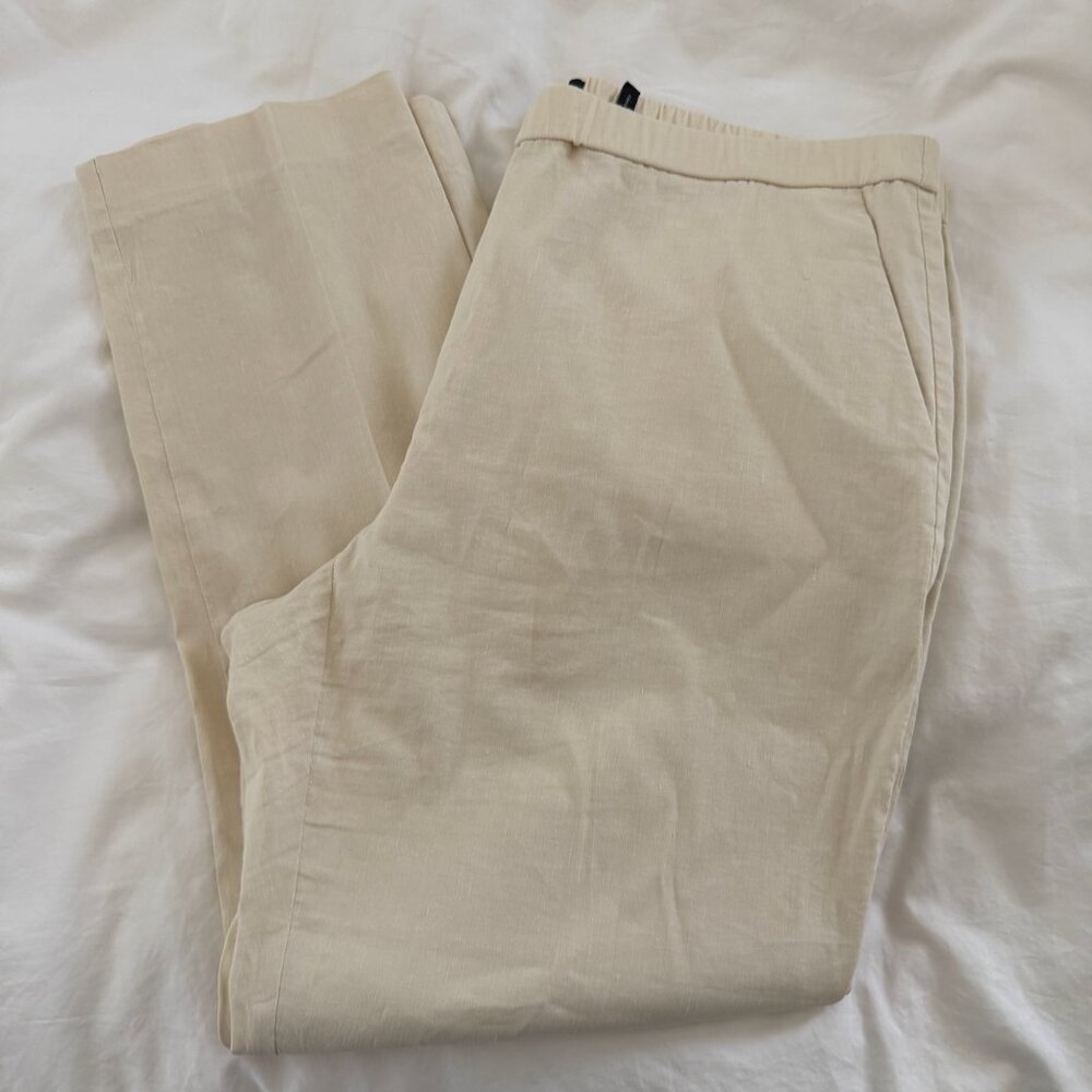 Theory Treeca Good Linen Cropped Pull-On Ankle Pants - Size 12